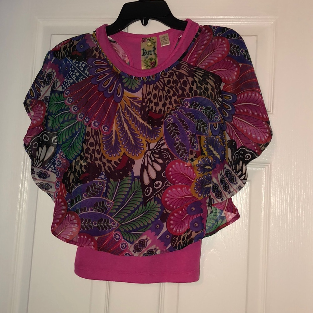 slightly sheer blouse w pink tanktop slip!